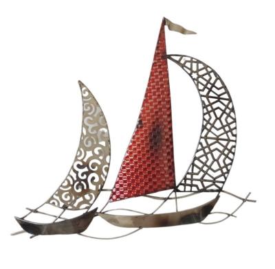 déco métal murale bateaux voiliers gris rouge