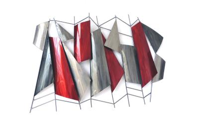 fresque métal abstraite éléments rouge et gris