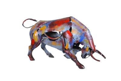 figurine statuette métal taureau corrida multicolore