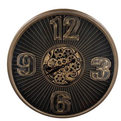 horloge métal industrielle dorée avec rouages visibles