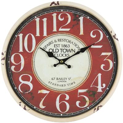 horloge vintage métal et verre rouge effets métal vieilli