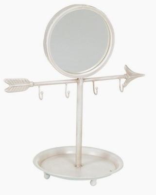 Petit miroir blanc métal de table avec accroche bijoux