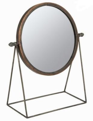 Miroir métal rond en cuivre avec support