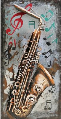 tableau métal 3D saxophone notes de musique