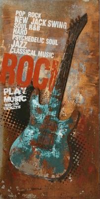 tableau métal 3D hard rock guitare électrique bleue