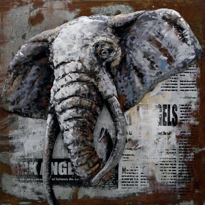 Tableau déco art métal 3D éléphant dans la Savane