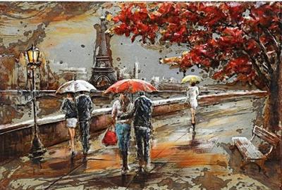 tableau art métal ballade des amoureux sur les quais de Seine à Paris