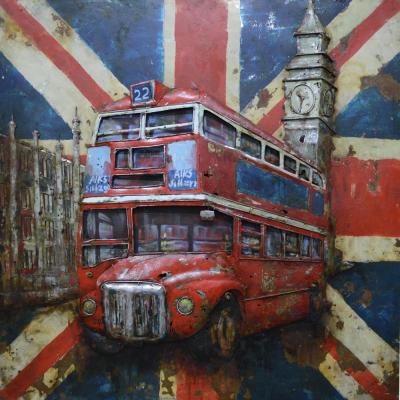 tableau art métal 3D Bus Londonien