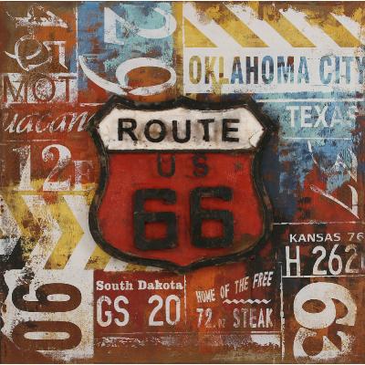 tableau art métal vintage 3D Route 66 US