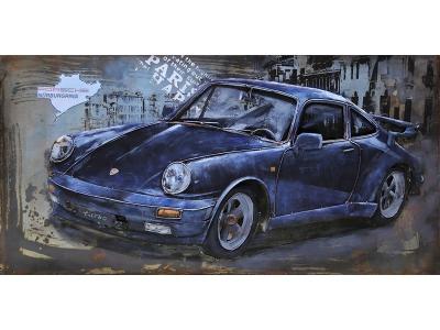 tableau art métal 3D Porsche 911 bleue