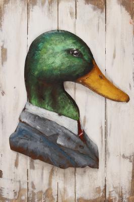 tableau métal bois canard portrait Mr Duck