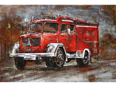 Tableau métal vintage camion de pompier rouge