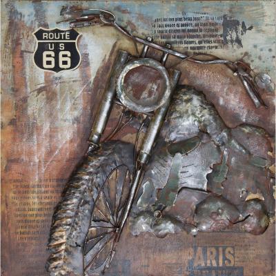 tableau déco art mural métal 3D moto Route 66