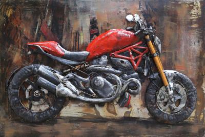 tableau art métal 3D moto Ducati rouge châssis bois