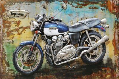 tableau art métal 3D moto Triumph bleue