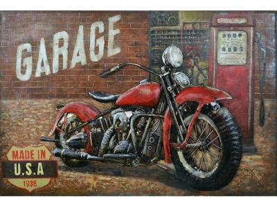 tableau art métal sur bois moto rouge Route 66 US