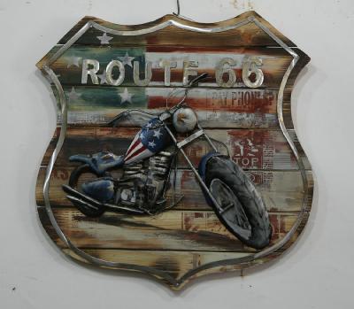 tableau moto rouge art métal sur bois Route 66