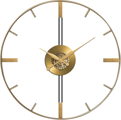 Grande horloge métal dorée à engrenages rouages silencieux